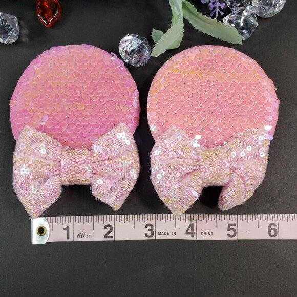 Minnie Mouse Ears Barretts Hair Bow Hair Clips Accessories Pink Sequins - Picture 3 of 8